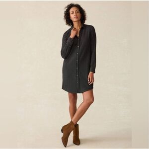 Faherty Women's Large Legend Sweater Dress Heather Black Twill Button Front